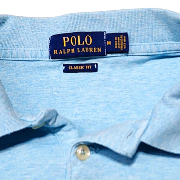 Polo Ralph Lauren‎ M Classic Fit Blue Short Sleeve Polo Shirt Mens Cotton Blend - Picture 5 of 7